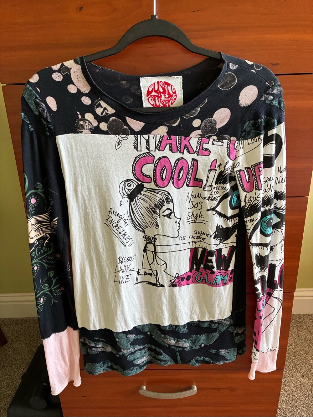 Custo Barcelona Black, Pink & White Graphic Long-Sleeve Tee Womens XS/Small